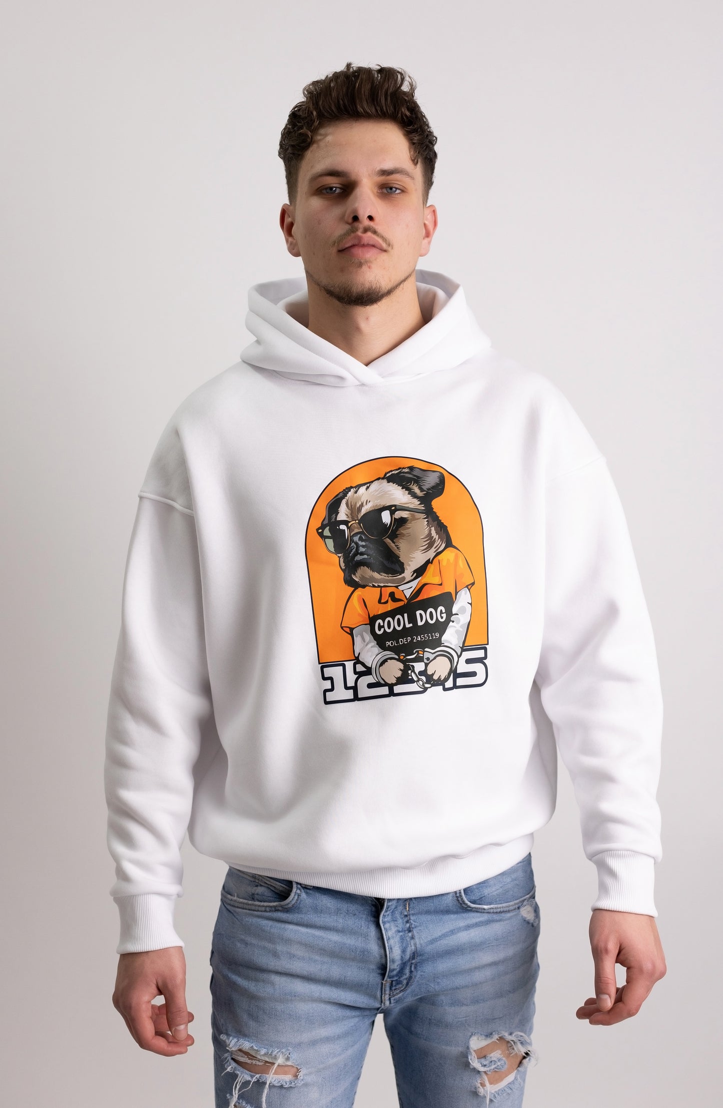 Hanorac Oversized Alb Cool Dog