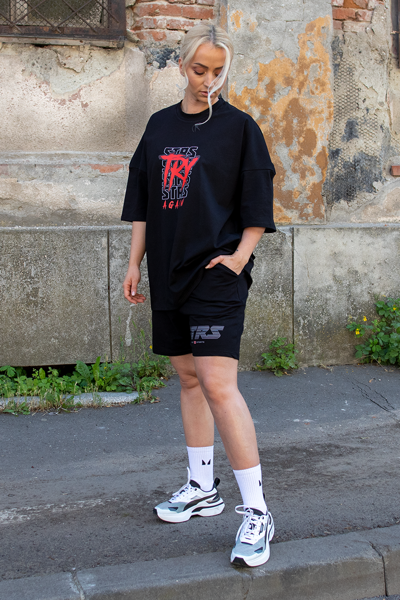 Tricou Oversize Negru Try Again