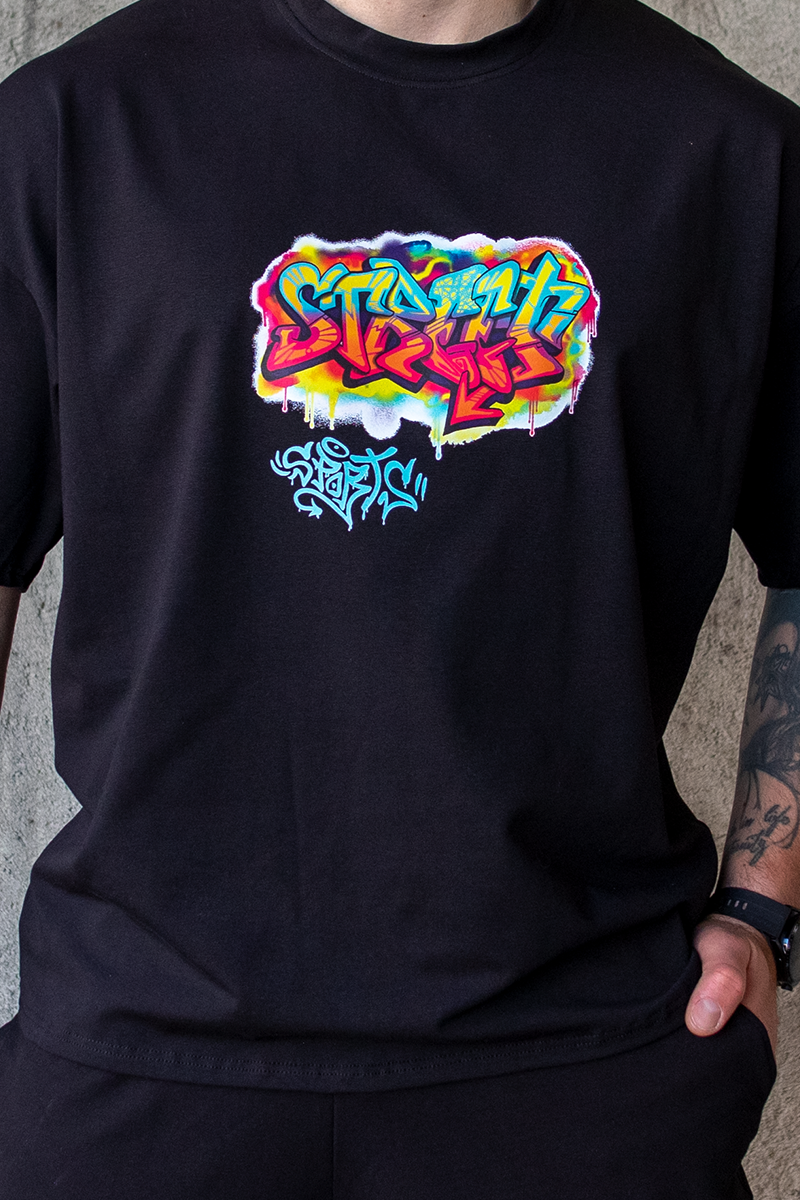 Tricou Oversize Negru Street Sports Grafitti