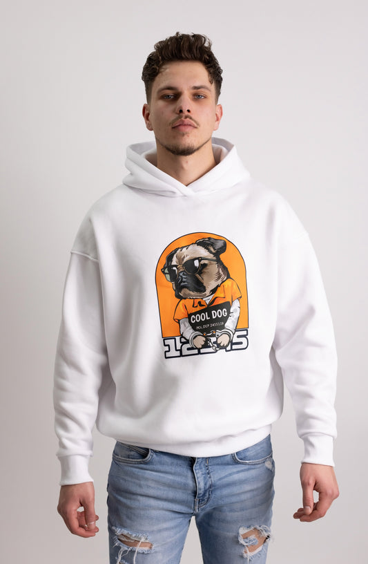 Hanorac Oversized Alb Cool Dog
