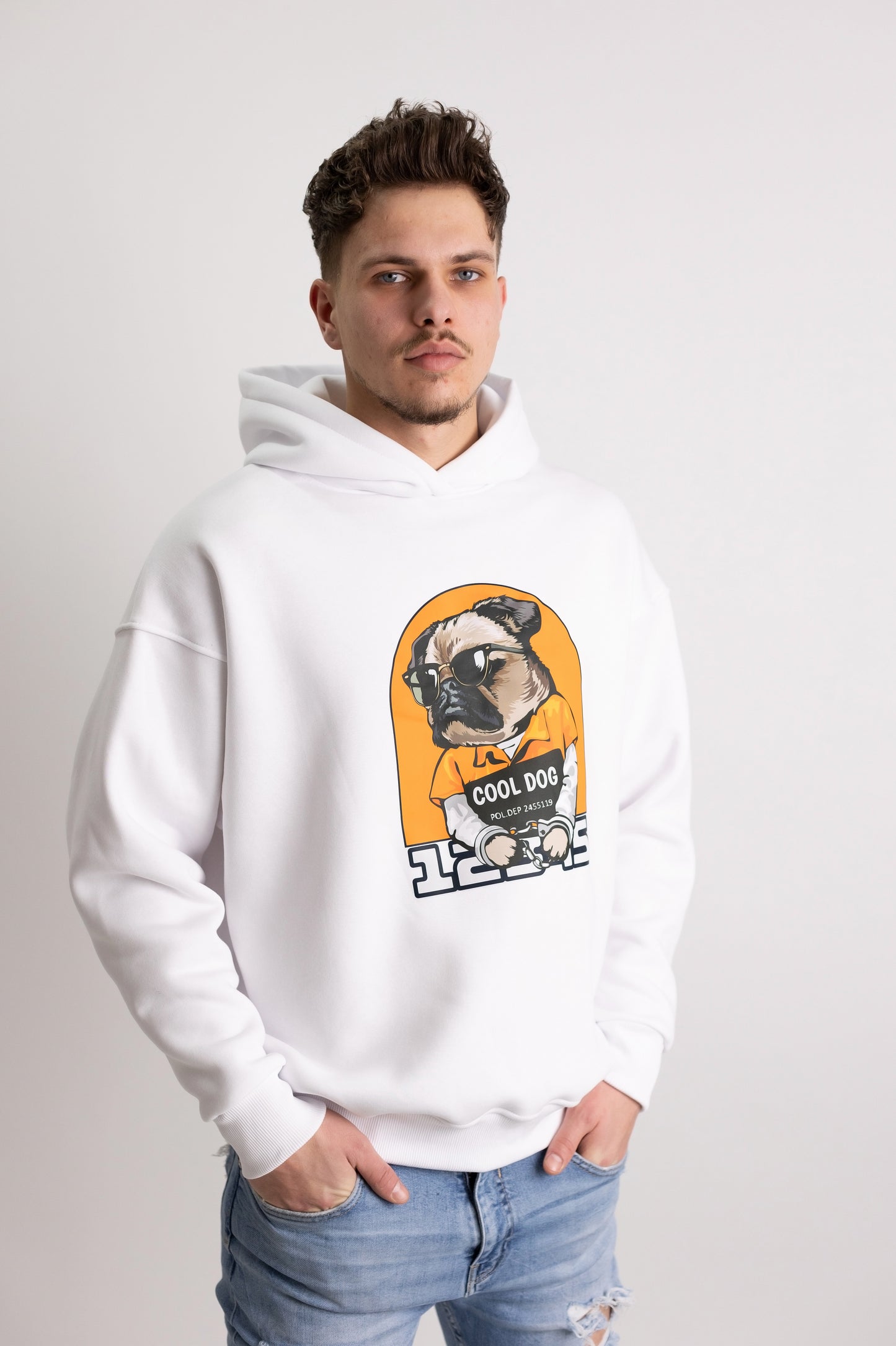 Hanorac Oversized Alb Cool Dog