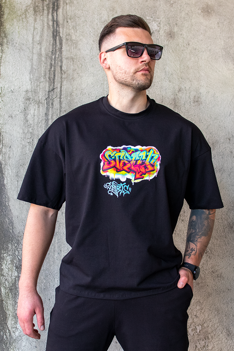 Tricou Oversize Negru Street Sports Grafitti