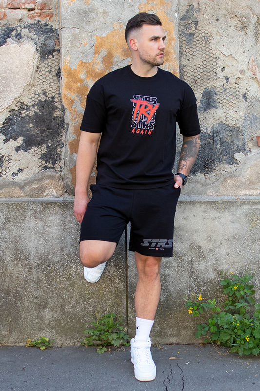 Tricou Oversize Slim Negru Try Again
