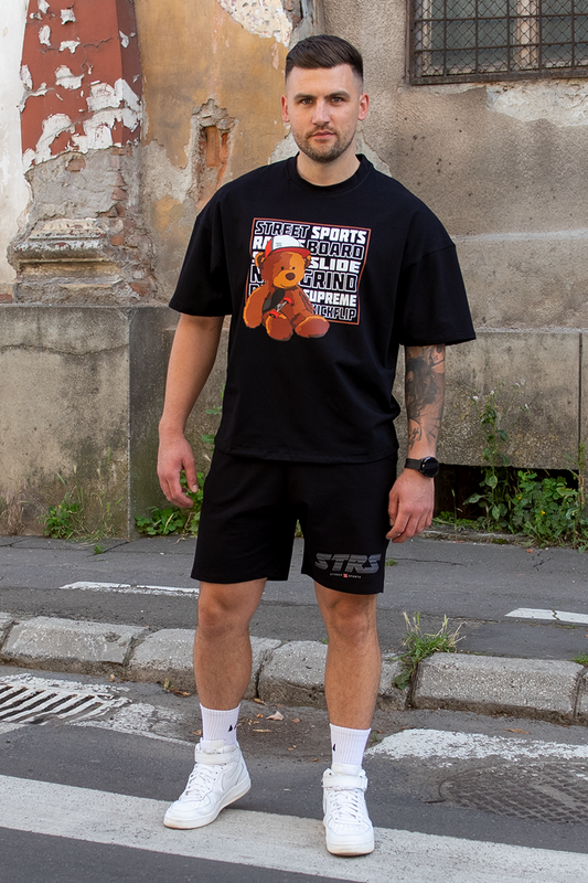 Tricou Oversize Negru Ursulet Skate