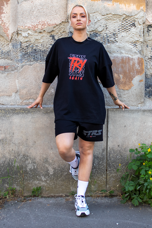 Tricou Oversize Negru Try Again