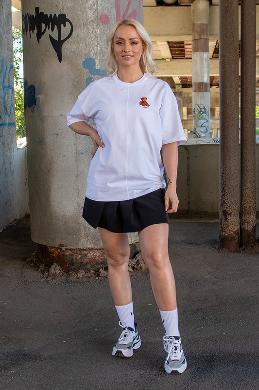 Tricou Oversize Alb Cu Ursulet