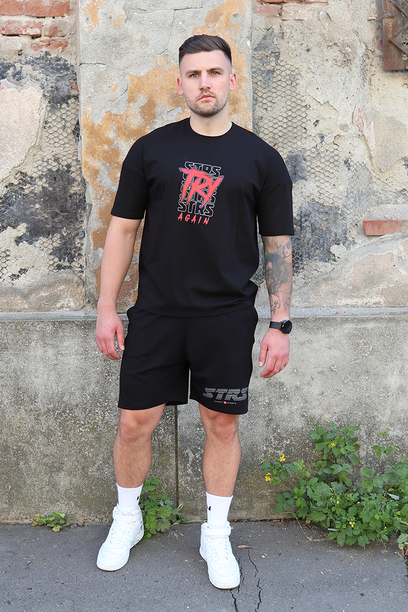 Tricou Oversize Slim Negru Try Again
