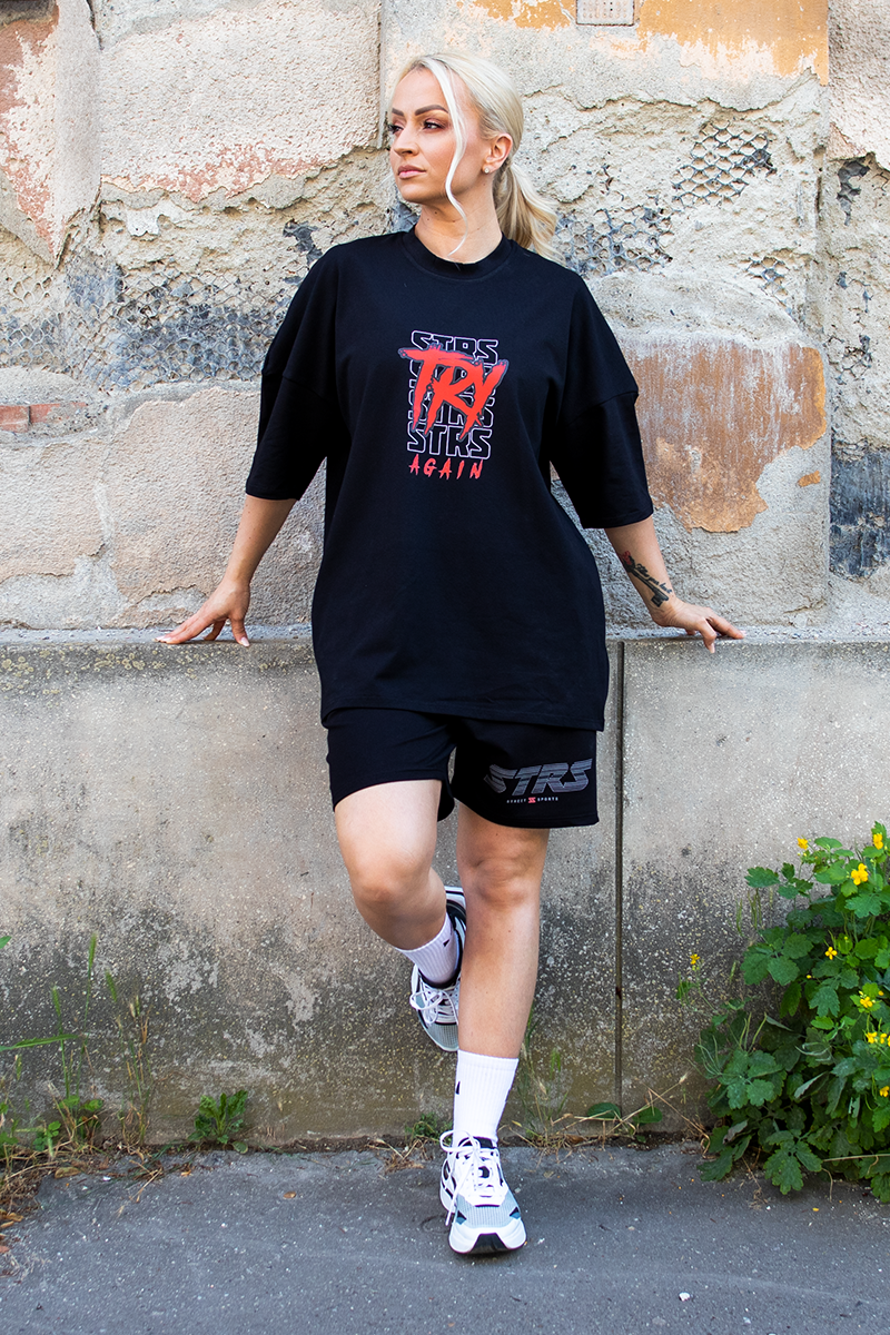 Tricou Oversize Negru Try Again