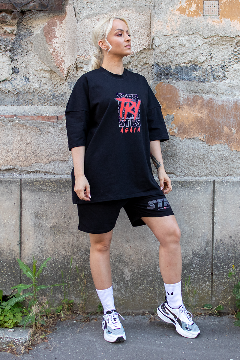 Tricou Oversize Negru Try Again