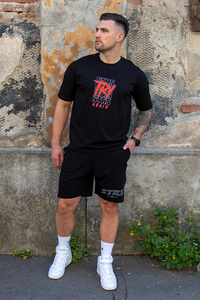 Tricou Oversize Slim Negru Try Again