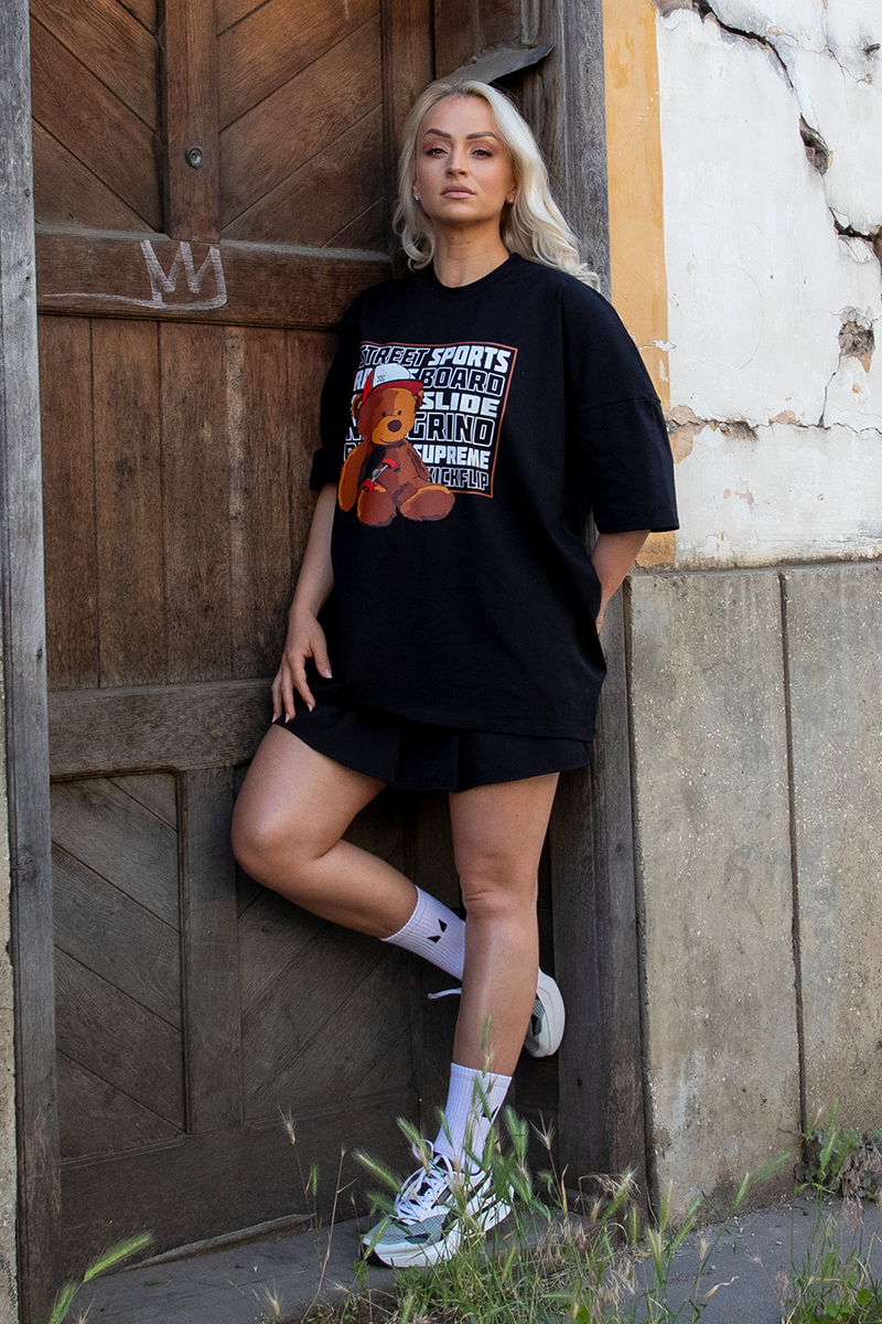 Tricou Oversize Negru Ursulet