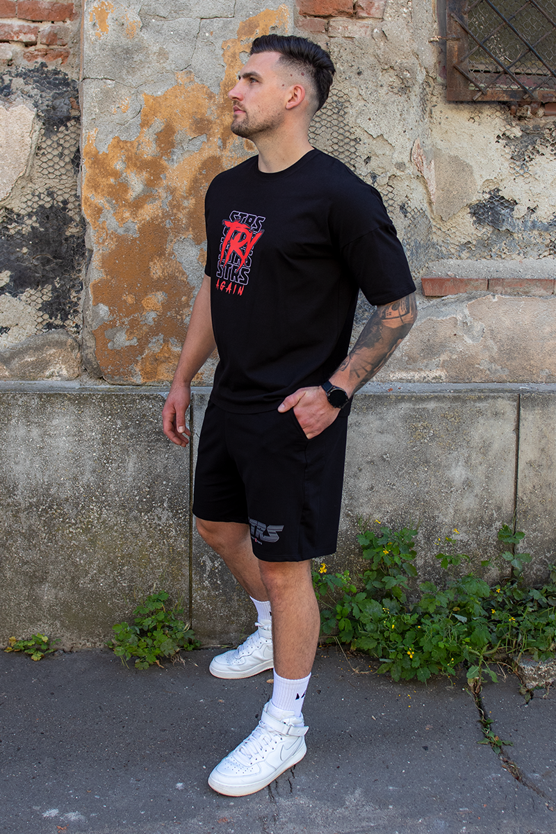 Tricou Oversize Slim Negru Try Again