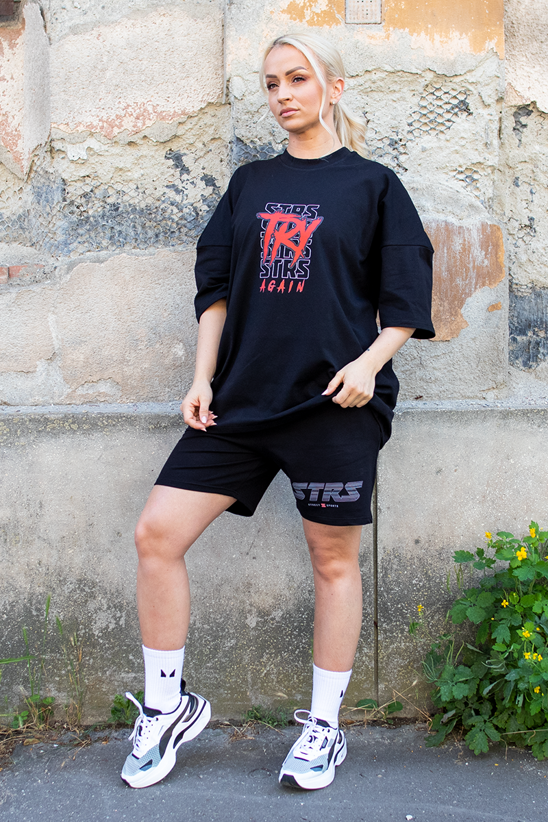 Tricou Oversize Negru Try Again