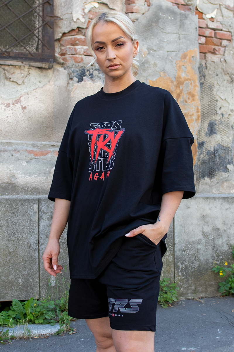 Tricou Oversize Negru Try Again