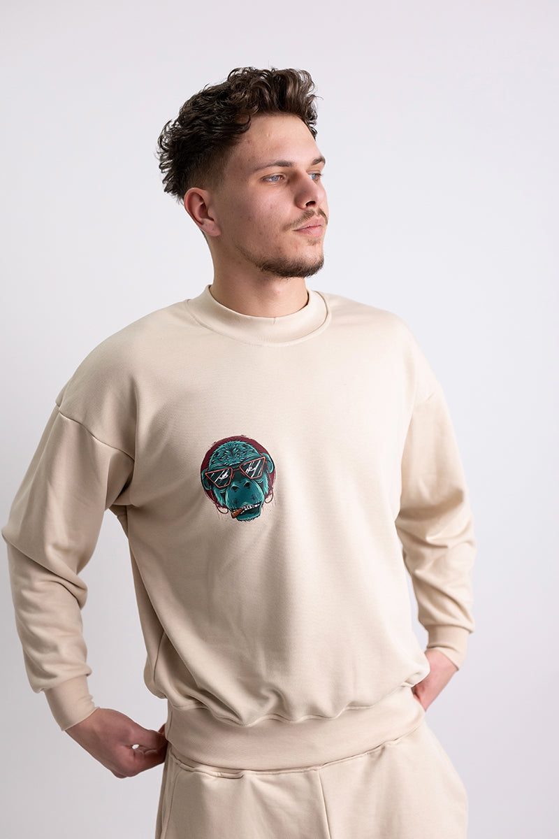 Bluza Oversized Din Bumbac Grej Monkey