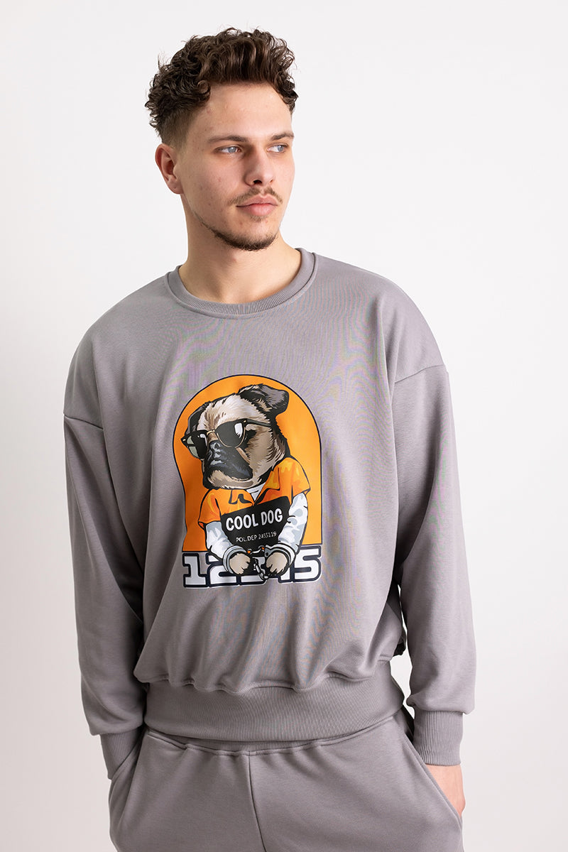 Bluza Oversized Din Bumbac Gri Cool Dog