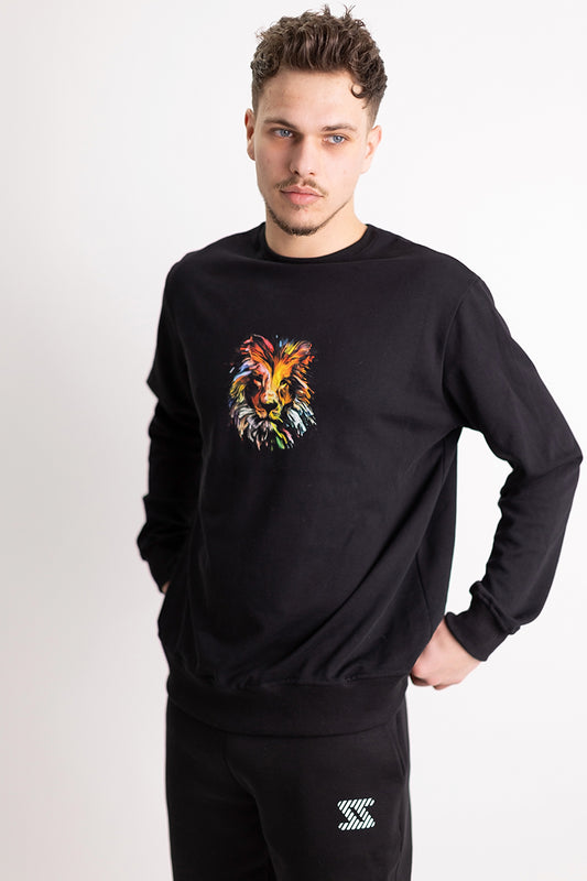 Bluza Regular Din Bumbac Negru Lion