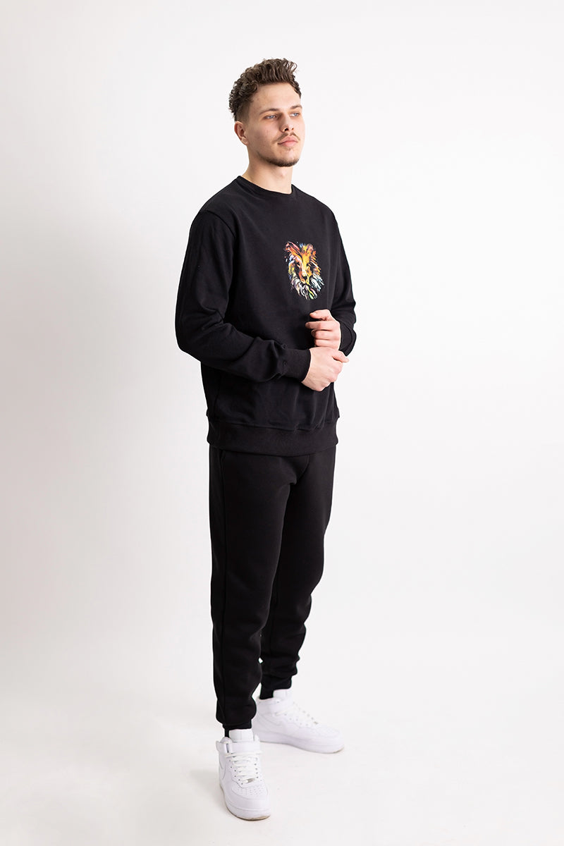 Bluza Regular Din Bumbac Negru Lion